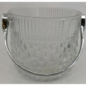 Vintage Crystal Ice Bucket w/ Chrome Handle Small Teleflora France Candy Dish 5"